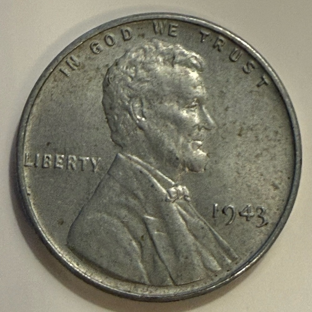 One cent STEEL penny coin 1943 - no mint mark -ungraded uncertified -One yr circ